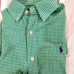 Green Striped Polo Collared Shirt
